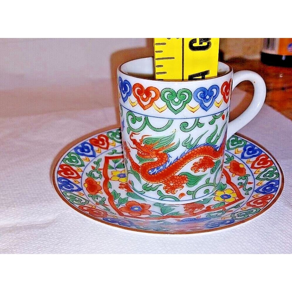 Vintage OMC Japan Porcelain Hand Painted Dragon Teacup & Saucer Set